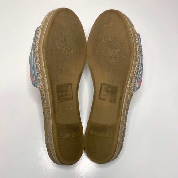 Gucci Pilar Marmont GG Espadrille Sandals EU 38 US 8 Pastel Stripe Flat Slide - Picture 9 of 11
